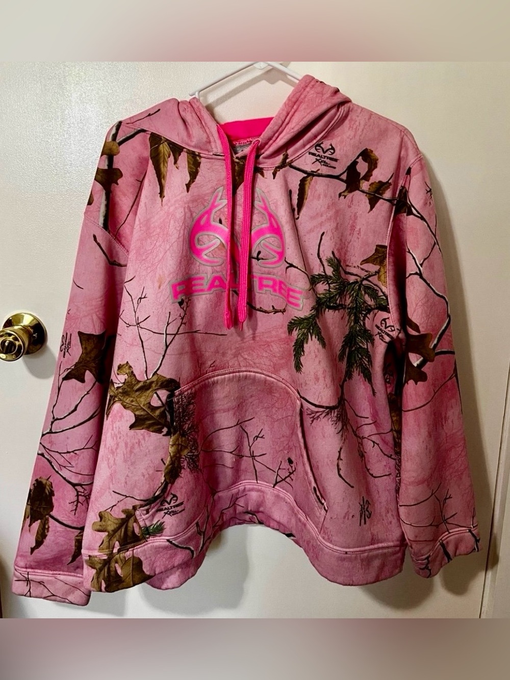 Realtree Pink Camo Pullover Hoodie with Brown & Green Leaf Print